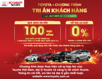 Toyota Cần Thơ khuyến mãi tri ân khách hàng tháng 11 và 12 năm 2019